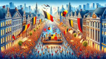 Maak een hoogwaardige foto in DSLR-stijl ter illustratie van de viering van de Belgische Nationale Feestdag.